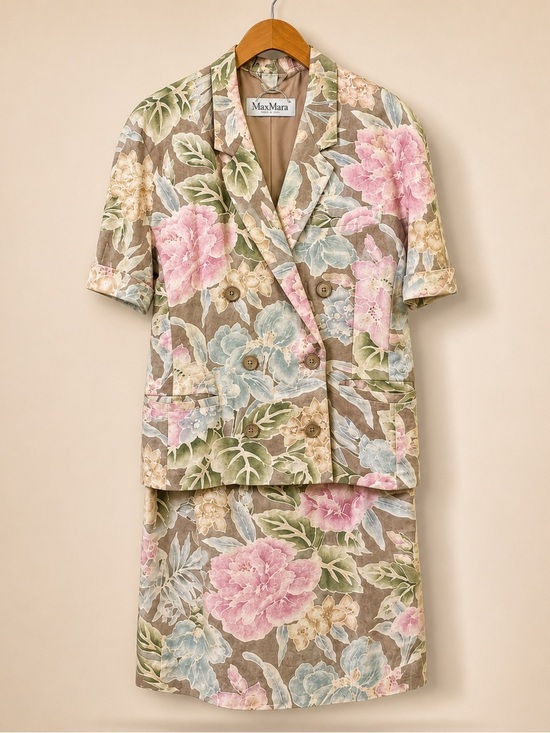 MaxMara Dresses & Skirts - MAX MARA Vintage Linen Cotton Floral Skirt Suit Set Peony Garden